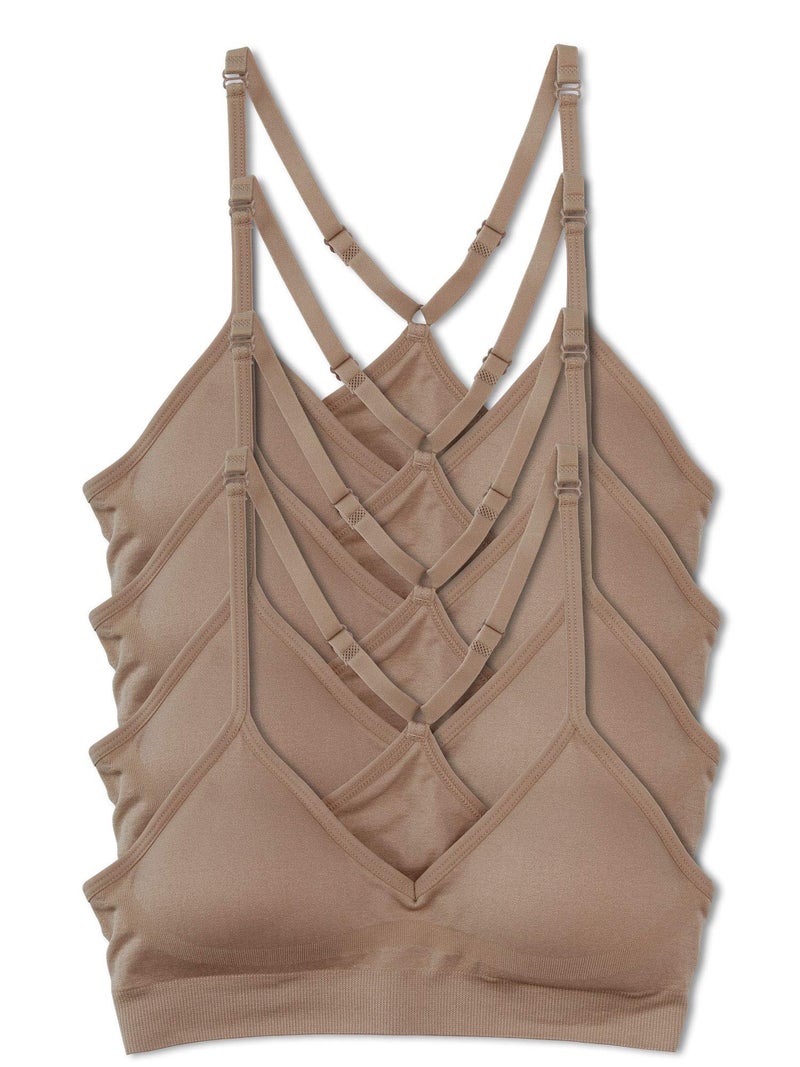 Kalon Womenâ€™s 4 Pack Racerback Sports Bralette Seamless Wireless Comfort Bra (Large, 4PK Med Beige) - Image 1